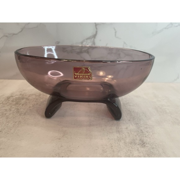 Vtg Viking Amethyst Scroll Oval Bowl Hand Made - Picture 2 of 9